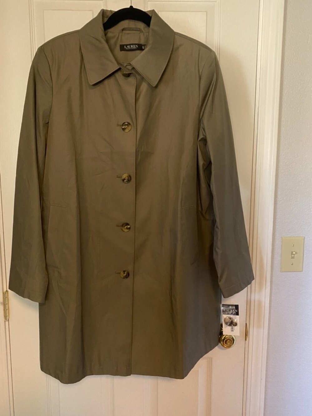 NWT Lauren Ralph Lauren Balmacaan Hooded Raincoat Olive Fern Size XL